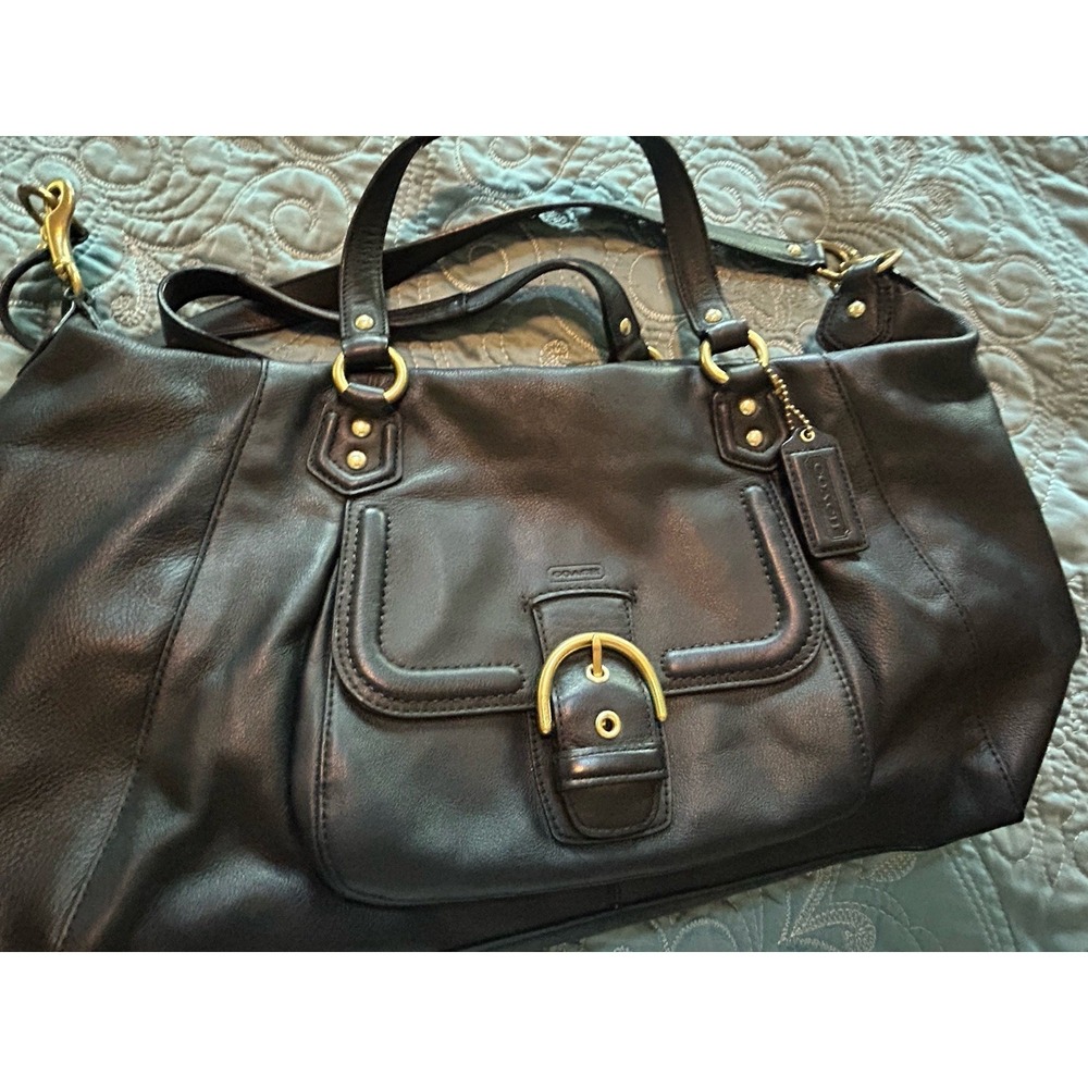Coach Campbell Buckle Hobo Black Leather Shoulder Bag  Brass Hardware - Picture 4 of 14